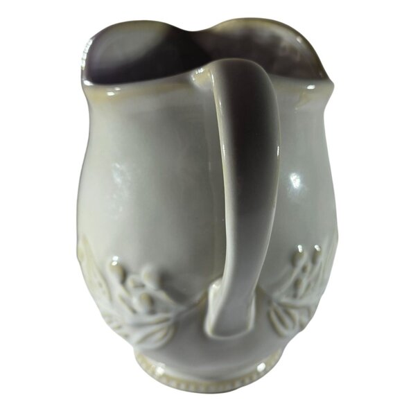 Embossed Ceramic Pitcher Certified International 9" Leaf floral cream rustic - Picture 2 of 8